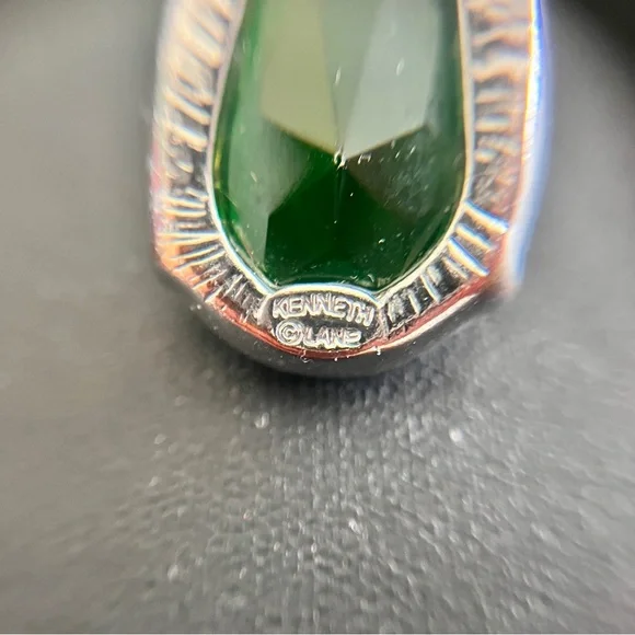 Kenneth Jay Lane Emerald Green Crystal Silvertone Teardrop Post Earrings - Picture 6 of 6